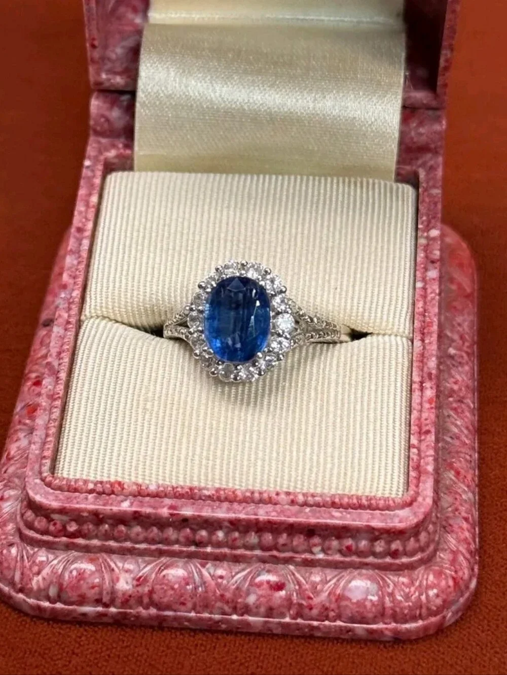 Sterling Silver 2.25 CT Himalayan Kyanite, White Topaz& Diamond Accent Ring